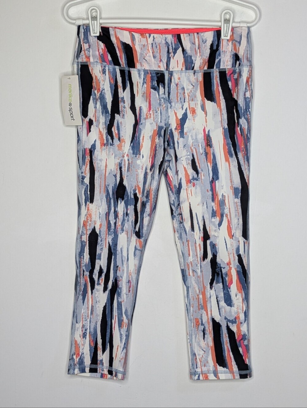 NWT Marika White Black Blue Horizon Collage Exercise Workout Leggings M